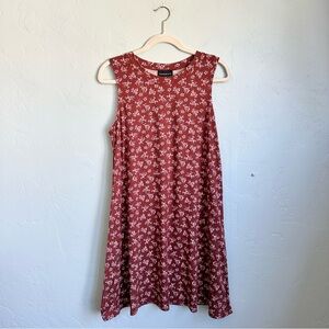 Fortune‎ + Ivy Women Sleeveless Fall Brown Red Floral Tank Dress Size Large EUC